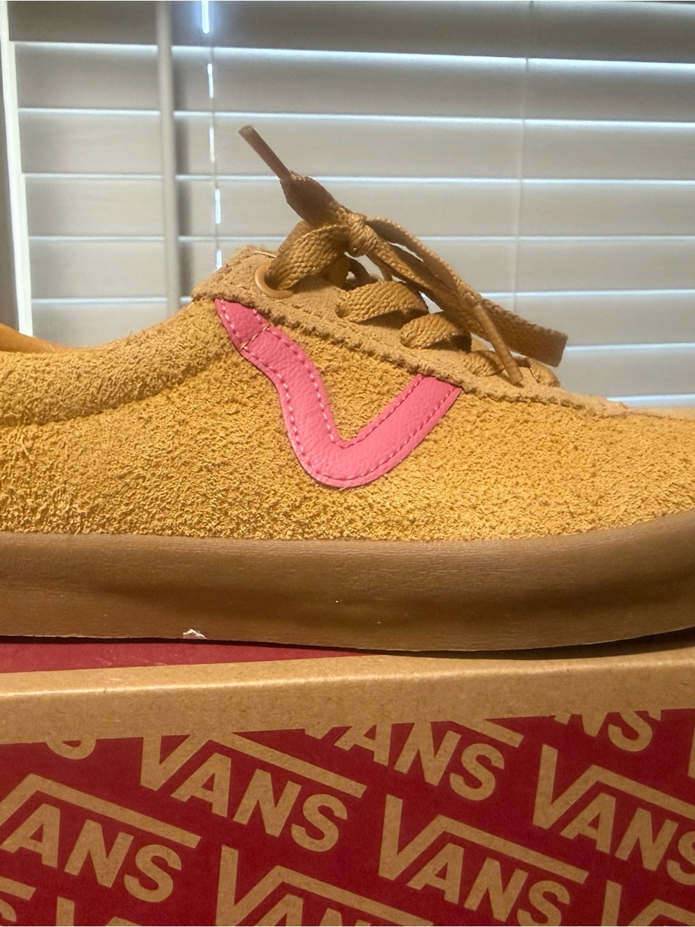 Vans Kids Suede Sneaker in Mustard with Pink Accent